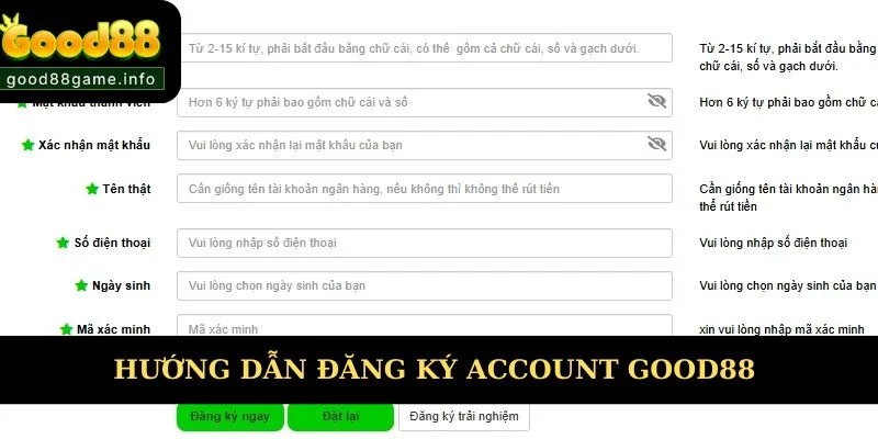 Hướng dẫn đăng ký nhanh account Good88 